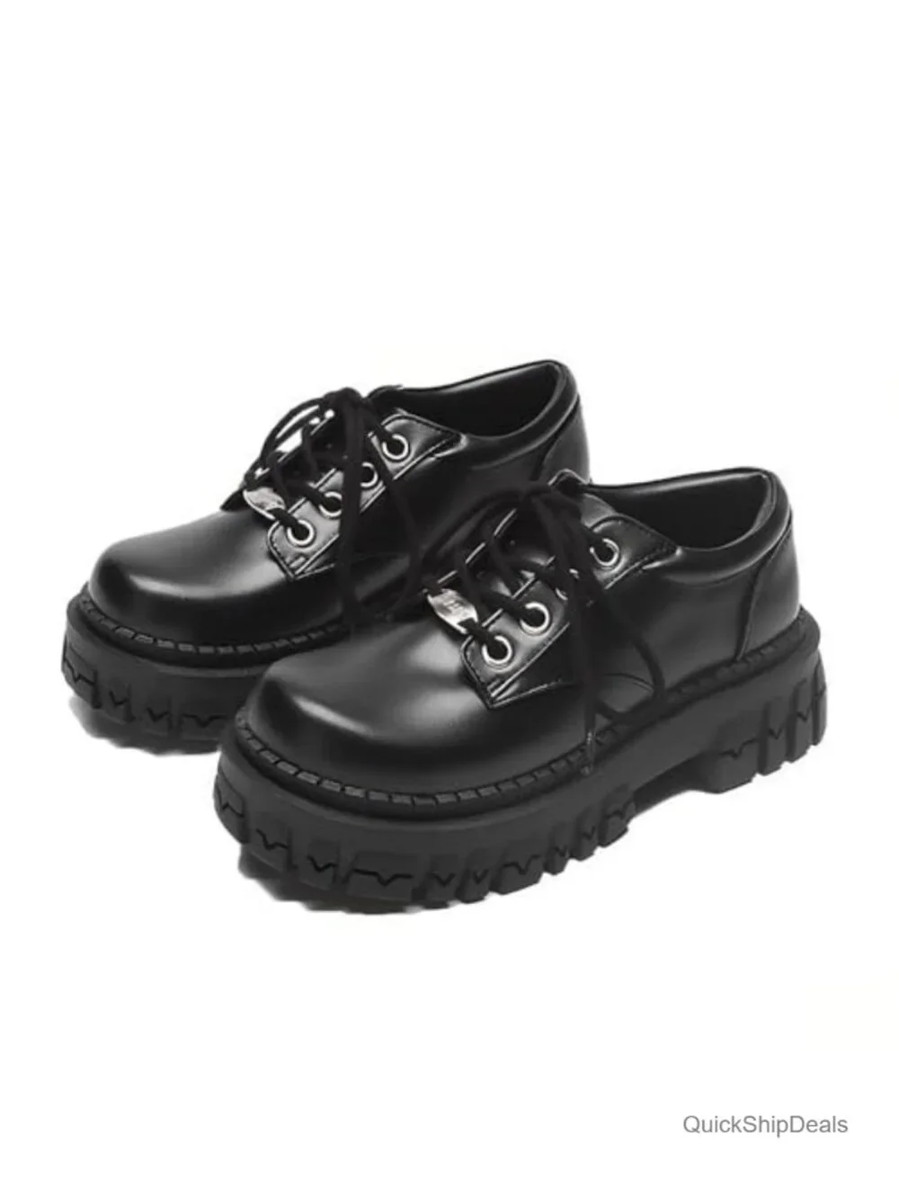 Women's Leather Chunky Platform Goth Oxford Shoes Lace-up Lug Sole Comfortable